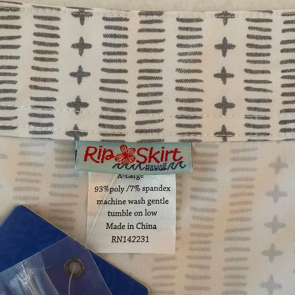 RipSkirt Hawaii Wrap Skirt XL Gray‎ White Travel Swim Coverup Stretch